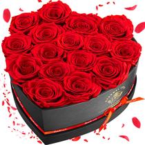 Caixa de Rosas Preservadas com Formato de Coração - 16 Rosas Vermelhas