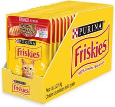 Caixa de sachê friskies ração úmida para gatos adultos frango ao molho 85g - 15 unidades