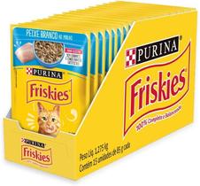 Caixa de sachê friskies ração úmida para gatos adultos peixe branco ao molho 85g - 15 unidades