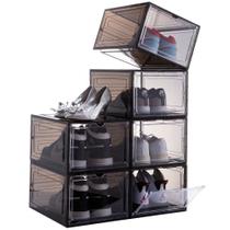 Caixa de sapatos Attelite, conjunto de 6 empilháveis de plástico preto transparente Caixa de sapatos Attelite, conjunto de 6 empilháveis de plástico preto transparente