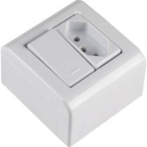 Caixa de Sobrepor com 1 Interruptor Simples e 1 Tomada 2P+T de 10 Ampères e 250 Volts LizFlex Branca - 57304013 - TRAMONTINA