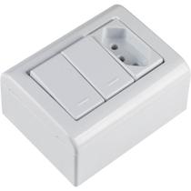Caixa de Sobrepor com 2 Interruptores Simples e 1 Tomada 2P+T de 10 Ampères e 250 Volts LizFlex Branca - 57304022 - TRAMONTINA