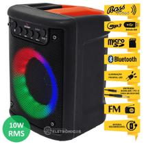 Caixa de Som 10W RMS RGB FM Bluetooth Entrada Pendrive Cartão SD Microfone e Auxiliar D3141