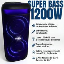 Caixa de Som 1200W Eclipse E206 Bluetooth TWS C Remoto Bateria 6 horas 2 Woofer 6,5 bivolt