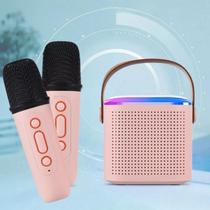 Caixa de Som 2 Microfones Bluetooth Portátil Efeito de LED Sem Fio Mudança de Voz Karaokê
