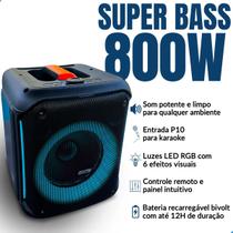 Caixa de Som 800W Eclipse EX8 Bluetooth TWS C Remoto Bateria 6 horas Woofer 8 bivolt