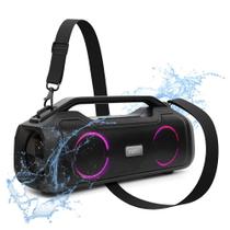 Caixa de Som 80W Moob Fun Portátil Conectividade Bluetooth 5.0 Resistente á Água IPX5 Iluminação Led Função TWS Cartão SD Assistente Google e Siri