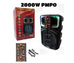Caixa de som Amplificada 2000W de PMPO Rádio Bluetooth Microfone Karaokê Controle Remoto Cabo USB