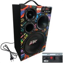 Caixa de Som Amplificada Bob Trio Subwoofer de 12 Pol 300W Rms Bibolt Automático 110 220V e 12V Com Player Rádio Entrada Para Microfone e Bluetooth