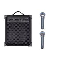 Caixa De Som Amplificada Multi Uso Lx60 + 2 Microfone C/ Fio