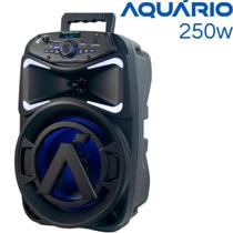 Caixa de Som Aquário Hype 250W RMS Bluetooth Portátil TWS Karaokê Woofer 8 Rádio FM USB SD AUX LED Bivolt Bateria até 4h