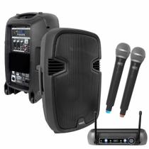 Caixa De Som Ativa 12 Polegadas 350w Rms Com Mixer 4 Canais + 2 Microfones Sem Fio