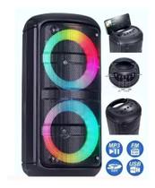Caixa de Som Bluetooh Portátil Grande com Led RGB Luzes Pendrive Usb Cartão Sd Rádio Fm Auxiliar P2 Potente