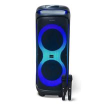 Caixa de Som Bluetooth 300W Portátil com Rodinhas Karaokê USB AUX Bateria 10ah 2 Microfones