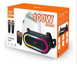 Caixa De Som Bluetooth AM-8507 C/2 Microfones Karaoke RGB 100w