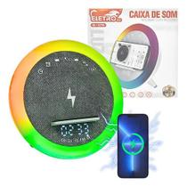 Caixa de Som Bluetooth com Relógio Digital LED RGB Carregador USB Despertador Branco