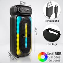 Caixa de Som Bluetooth Grande 20W LED RGB, Karaokê com Microfone Controle e Cartão SD