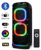 Caixa De Som Bluetooth Grande Party Speaker 80W RMS Grave Potente USB Rádio FM LED RGB TWS Com Rodinhas Controle Remoto