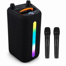 Caixa de Som Bluetooth Karaokê 100W RMS TWS LED RGB com 2 Microfones Sem Fio SomBox Portátil