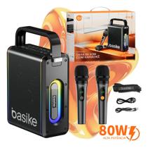 Caixa De Som Bluetooth Karaokê Rgb 80W Com 2 Microfones Sem Fio Basike Caixa De Som Bluetooth Karaokê Rgb 80W Com 2 Microfones Sem Fio Basike