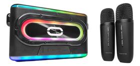 Caixa de som bluetooth portátil 80w com 2 microfones - tomate mts-8001 - preto
