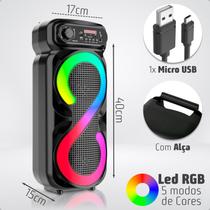 Caixa de Som Bluetooth Potente 20W com Microfone e Controle LED RGB, Rádio FM, USB e Cartão SD