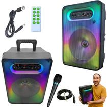 Caixa de Som Bluetooth Preta Rgb Radio Fm Microfone Som Alto