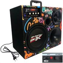 Caixa de Som Bob Trio Amplificada Subwoofer de 8 Pol 300W Rms 110 220V Bibolt Automático e 12V Com Player Rádio Entrada Para Microfone e Bluetooth