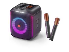 Caixa de som com 2 microfones sem fio jbl partybox encore 2, light show, bluetooth, usb, 100w rms, p