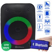 Caixa De Som Com Luzes RGB Conexão Bluetooth Rádio FM 10W RMS Entrada P2 Microfone SD - D4140