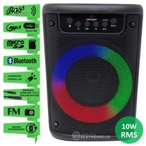Caixa de Som Com Rádio FM Potente 10W Luz LED RGB Bluetooth Entrada Microfone e Auxiliar D4141
