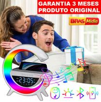 Caixa de som Com relogio Smart Station Luminária De Mesa G Speaker Bluetooth C/ Som Carregador Celular Indução - miramart