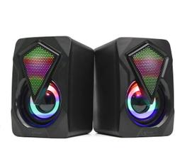 Caixa de Som Gamer 6W Rms Real Auto Falante Iluminação Led Rgb Multimidia Pc Computador Notebook Mac