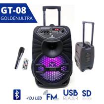 Caixa de Som Grande Com Rodinhas, Microfone Karaoke, 120W RMS de Potência, Rádio FM Bluetooth 43 cm - Goldnultra