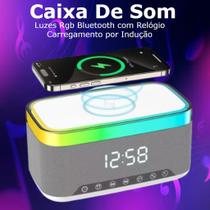 Caixa de Som Iluminação Rgb Bluetooth Relógio Digital Despertador Radio FM Indução Músicas Luzes