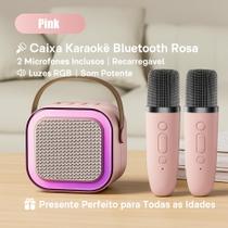 Caixa de Som Karaokê Bluetooth com 2 Microfones Portátil Recarregável Rosa Som Potente e Luzes RGB Caixa de Som Karaokê Bluetooth com 2 Microfones Portátil Recarregável Rosa Som Potente e Luzes RGB