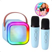 Caixa de Som Karaokê Bluetooth com 2 Microfones Sem Fio LED cor:azul Caixa de Som Karaokê Bluetooth com 2 Microfones Sem Fio LED cor:azul