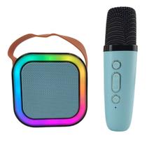 Caixa de Som Karaoke Microfone Musica Bluetooth Portatil Sem Fio Efeito Muda Voz Luz Led Alto Falante Festa Comemoraçao