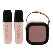 Caixa De Som Karaokê Portátil 5W Com 2 Microfones RGB USB SD Cor:Rosa