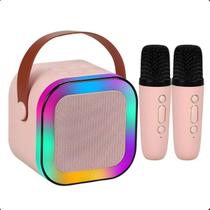 Caixa De Som Karaokê Portátil Bluetooth Com 2 Microfones Sem Fio E Luzes LED RGB