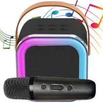 Caixa de Som Karaoke Portatil Microfone LED Luz Bateria Recarregavel USB Efeito de Voz Diversao Aniversario Festa Comemoraçao