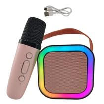 Caixa de Som Microfone Karaoke Musica Bluetooth Portatil Luz Led RGB Efeito Altera Voz Alto Falante Audio Festa Comemoraçao