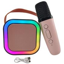 Caixa De Som Microfone Sem Fio Bluetooth Portatil Musica Usb Efeito Muda Voz Luz Led Alto Falante Comemoraçao Aniversario
