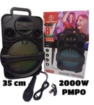 Caixa de som portátil Amplificada 2000W de PMPO alto falante 8 polegadas Rádio FM Bluetooth