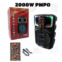 Caixa De Som Portátil Bluetooth Karaokê Potente Rgb 2000w Microfone controle remoto cabo USB RádioFM