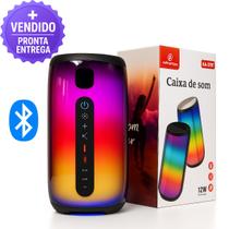 Caixa de Som Portátil Bluetooth LED Colorido Potente USB Cartão TF Entrada Aux 12h Autonomia Compacta
