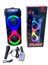 Caixa de Som Portátil KTS-4211 Bluetooth C/Microfone Recarregável Rádio FM, USB, LED e Alça