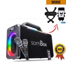 Caixa De Som Potente 200W RMS Bluetooth prova D'água Karaokê Microfone Duplo Controle Som 360 + Suporte De Celular.