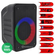 Caixa de Som Rádio FM 10W RMS Luz RGB Bluetooth Entrada Cartão SD Microfone e Auxiliar D4134