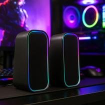 Caixa de Som RGB para Computador 6W RMS com Entrada P2 e USB e Controle de Volume
